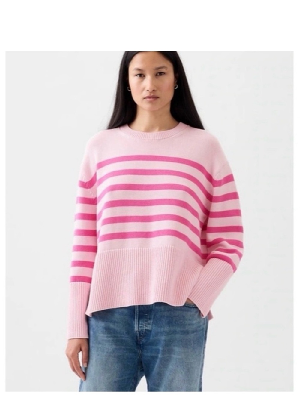 GAP 100% Pink Striped Crewneck Sweater